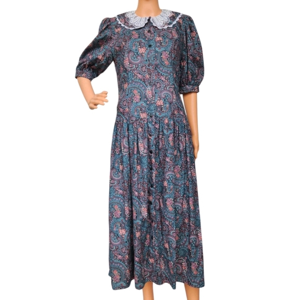 Vintage Gunne Sax By Jessica McClintock Paisley Crochet Cottage Prairie Dress 11